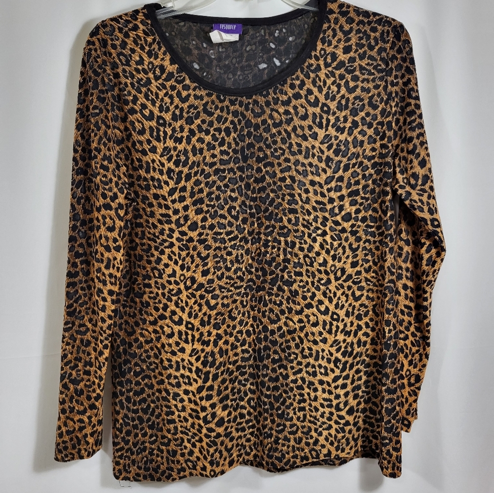 resource black and brown animal print semi-sheer women's L top  #1228